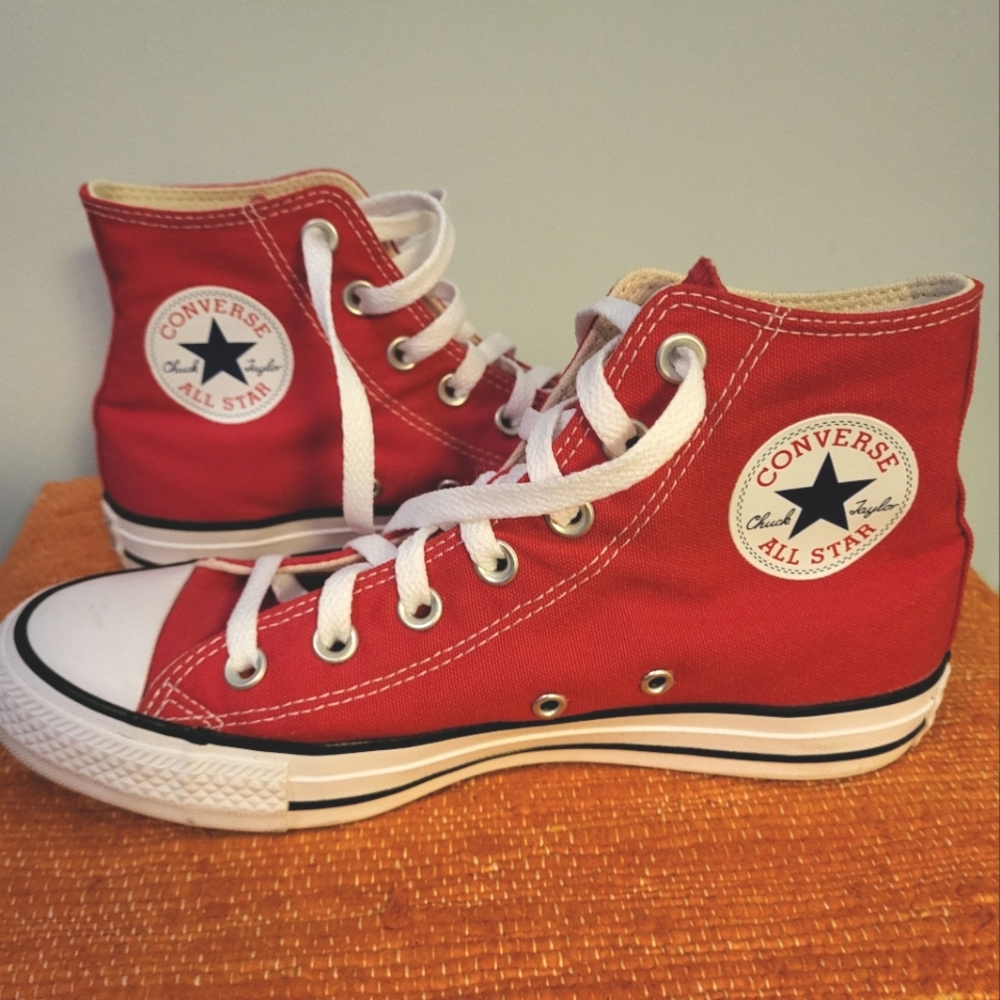 Converse high tops- Red, Chuck Taylors, women's size 7.5, men's size 5.5